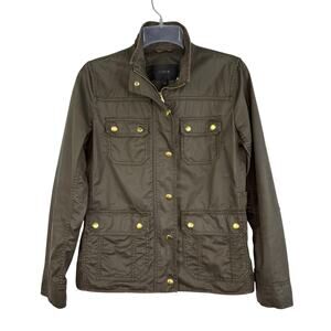 J Crew Downtown Resin Coated Cotton Field Jacket Cargo Pockets Women's XS